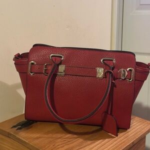 JustFab Red Satchel with Silver Accents